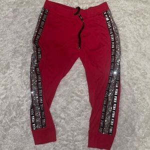 VS Pink Red/Sequined Sweatpants Size L